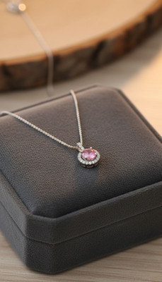 The Glitz Gallery Silver Plated American Diamond Pendant Chain with Pink Stone for Women & Girls Silver, Sterling Silver Quartz, Crystal Alloy Pendant Set