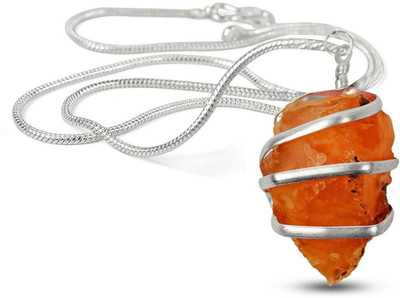 REIKI CRYSTAL PRODUCTS Pendant Wire Wrapped Pendant Crystal Pendant Natural Shape Stone Pendant 1 inch Approx Reiki Healing Pendant With Silver Polish Metal Chain Healing Stone Pendant With Chain Enamel Carnelian Crystal Pendant Set