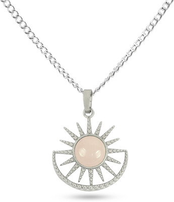 REIKI CRYSTAL PRODUCTS Natural Rose Quartz Sun & Moon Shape Pendant Locket with Metal Chain for Unisex Quartz, Agate Crystal Pendant