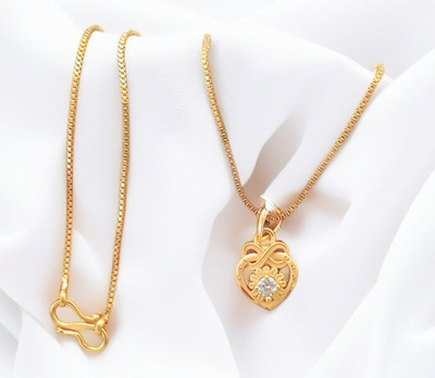 SAPNAPALACE INIFITY STYLISH HEART DIAMONDS PENDANT WITH BOX CHAIN Gold-plated Brass Pendant