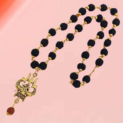 Khushal ENTERPRISE Most Demanded Bhagwan Mahadev Dotted Locket Pendant With 5 Mukhi Rudraksha Mala Gold-plated Beads Brass, Wood Locket