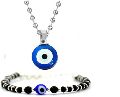 Deary Pack Of 2 Blue Evil Eye Stone/Moti Nazar Suraksha Kavach Locket Pendant. Alloy Pendant Set