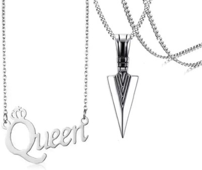 SILVERISH Set And Queen Pendant For Boys And Girls (Pack Of 2) Stainless Steel Pendant