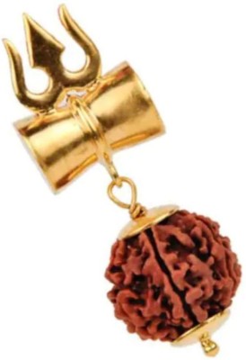 Sd Astro Gems and Vastu Trishul Damru Rudraksha Pendant Gold Plated Brown Color Brass Locket