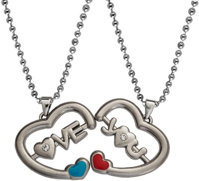 M Men Style Valentine Gift Double Heart Shape Love You Pendant Rhodium Zinc, Metal Pendant