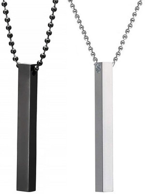 house of common Combo Of 3D Vertical Bar Cuboid Stick Locket Pendant Necklace With Chain Stainless Steel Pendant Set