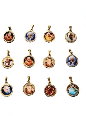 Aish n Bless Aish N Bless (Set of 12) Round Golden Double Sided GURU JI SWAROOP (Small Size) Metal Locket