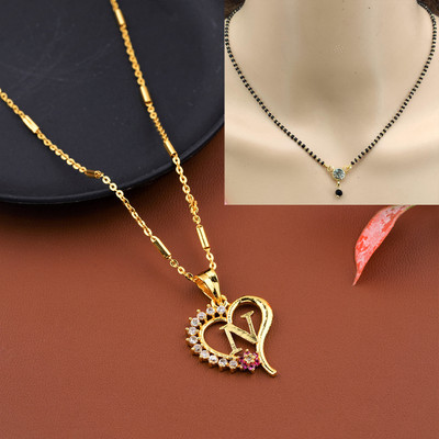 CLONEO N name alphabet Letter Pendant chain with Diamond Mangalsutra COMBO Gold-plated Alloy