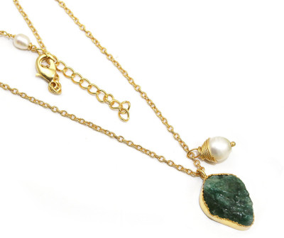 G-Vogue Women & Girls Fashion Necklace Fancy Shape Natural Emerald, Pearl Gold-plated Brass Pendant