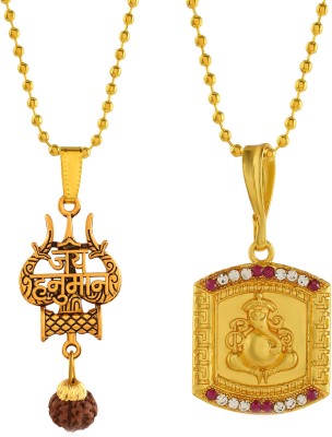 RN Gold Plated Jai Hanuman Trishul with Ganesha Gajanand Ganpati Pendant Locket Gold-plated Brass Pendant