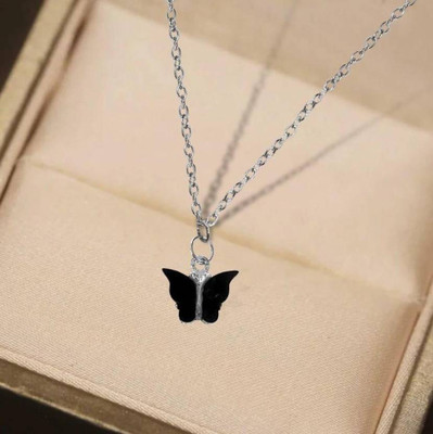 Syfer Butterfly Pendant/Locket for Girl and Women Black Silver Stainless Steel Pendant Set