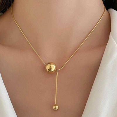 SASHAA Elegant 18K Gold Plated Drop Ball Pendant Necklace for Women & Girls Gold-plated Stainless Steel Pendant