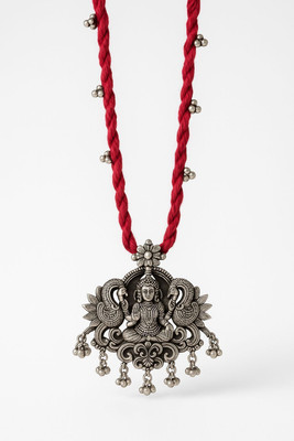 MIRA CREATION Oxidised Silver Goddess Lakshmi Temple Pendant with Red Thread Necklace Alloy Locket