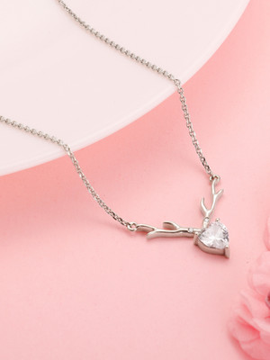 GIVA 925 Silver Deer Heart Necklace|Lifetime Plating|6 Month Warranty Rhodium Zircon Sterling Silver Pendant