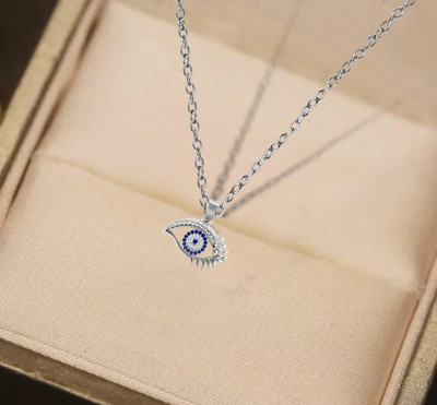 Stylewell Valentine's Day Silver AD Diamond/Nug Evil Eye Lashes Pendant Locket Necklace Silver Stainless Steel Locket Set