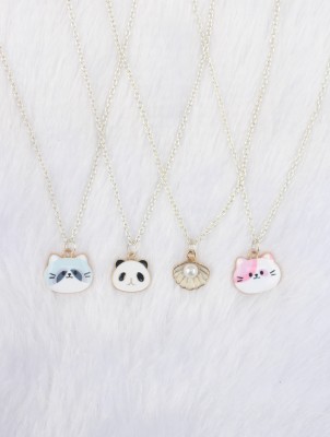 Jewels Wallah panda oyster pink kitty and blue kitty pendant silver chain Gold-plated Alloy Pendant Set