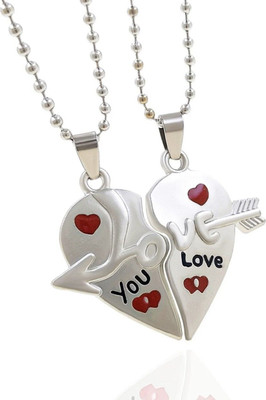 Astrootalk Silver plated Dual Love Heart Pendant Chain for Girls & Boys Rhodium Brass, Silver Stainless Steel Pendant