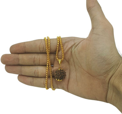 KitaboJi Jewellery Natural 4 Mukhi Rudraksha Four Face Rudraksha Metal Cap Gold-plated Beads Brass, Wood Locket Set