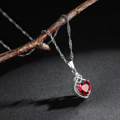 MYKI Beautiful Red Heart Pendant For Women & Girls Silver Cubic Zirconia Stainless Steel Pendant