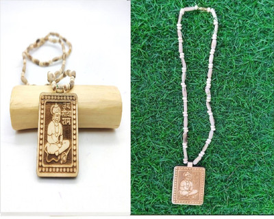 Green Spiritual Shri Bageshwar Dham Tulsi Kanthi Mala with Tulsi Hanuman ji Locket Combo Wood Pendant