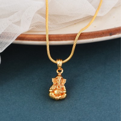 NAVYA ART Ganpati ji Gold Brass Locket set With Gold Plated Chain For Men Boys Girls Boys Gold-plated Brass Locket Set