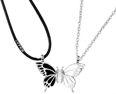Shashank Soul Magnetic BUtterfly Couple Pendant for Valentine day/Friendship day Silver Alloy Pendant Set