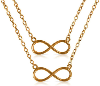 Airtick 2 Pcs Golden Infinite/Infinity Charm Pendant Locket Necklace With Clavicle Chain Stainless Steel