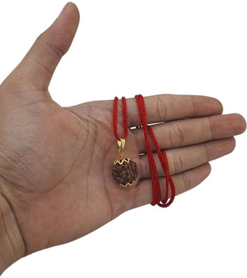 Fine Creation 4 Mukhi Rudraksha Nepal Original Four Face Rudraksha Metal Capped Gold-plated Beads Brass, Wood Locket