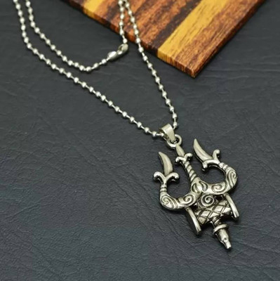zebisco silver plated mahadev shiv ji trishul pendant Silver Stainless Steel, Steel Locket Set