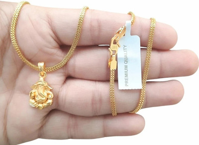 privyani Ganpati ji locket with 2 line Gold-plated Brass Pendant Set