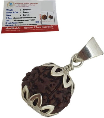 Rudra gems Jewellery 7 Mukhi Rudraksha Nepali Seven Face Rudraksha Metal Capped Wood Pendant Silver Beads Wood Pendant Set
