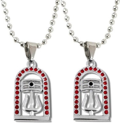 Airtick Pack Of 2 JAR0358-02 Nug Mahadev Mahakaal Shiva Shankara Trishul Pendant Locket Stainless Steel Locket Set