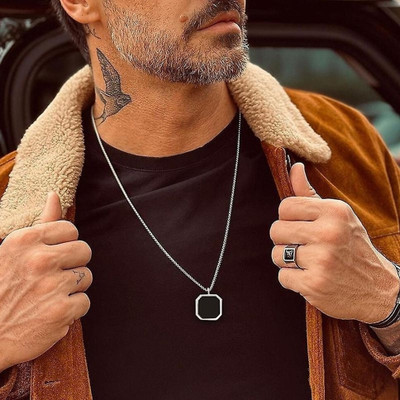 EndlessFashion C 784_RR JSE-cube pendant Black Silver Stone Pendant Set