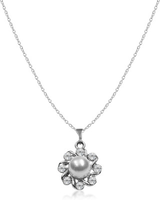 De-Ultimate Elegant Anti-Tarnish Metal Pearl Sunflower Charm Design Locket for Girls Silver Cubic Zirconia Stainless Steel Pendant
