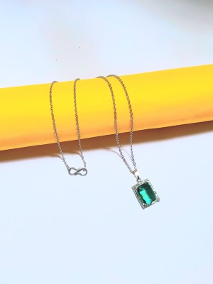 DTI Fashion stainless steel emerald green chain pendent Cubic Zirconia Stainless Steel Pendant Set