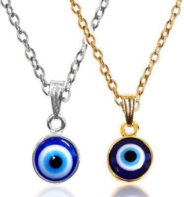 Adhvik X000143 Round Blue Evil Eye Stone Nazar Suraksha Kavach Locket Pendant Necklace Gold-plated, Silver Stainless Steel Pendant Set