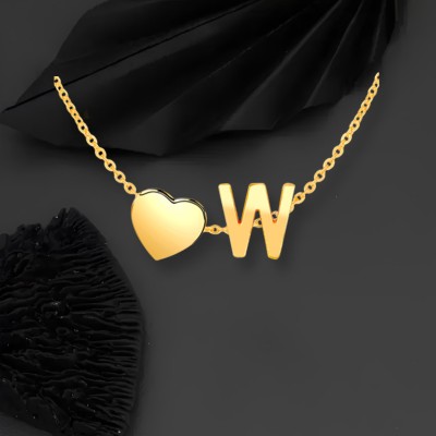 sk jewels Lovely Alphabet 'W' & Tiny Heart Locket Chain Gold-plated Brass Pendant Gold-plated Brass Pendant