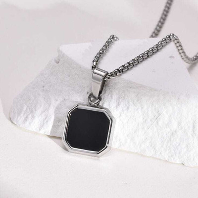 Dimple Black Square Pendant Locket Silver Chain Pendant For Men Boys Alloy Locket Set