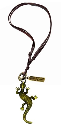 AFH Animal Lizard Chipkali Gecko Iguana Hip Hop Brown Leather Necklace Pendant Rhodium Metal, Leather Pendant