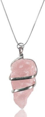 CRYSTU Natural Rose Quartz Natural Shape Pendant Locket with Metal Chain for Unisex Quartz, Agate Crystal Pendant