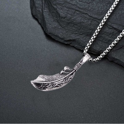 M Men Style Feather Men Pendant Necklace Punk Steel Box Chain Necklace For Men Jewelry Gif Titanium Stainless Steel Pendant