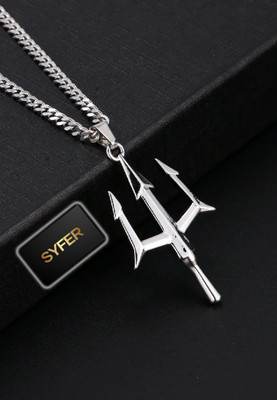 syrma Trident/Trishul Pendant for Men and Women, Stylish, Daily Wear Pendant/Locket Silver Stainless Steel Locket