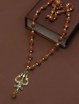 Divine rudras Shiv Trshul mala Gold-Plated Lord Shiva damru Locket Wood Pendant rudraksha Wood Pendant Set