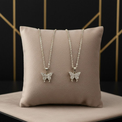 iQna Butterfly Pendant for Women | Stainless Steel Crystal Necklace combo |Daily Wear Silver Steel Pendant