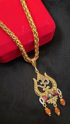 Aviate OM Trishul Damru Shivling rudraksh & JAYPURI chain Gold-plated Diamond Alloy Pendant Set