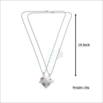 Astrootalk Couple Special Silver plated Dual Love Heart Pendant Chain for Girls & Boys Silver Brass Pendant Set
