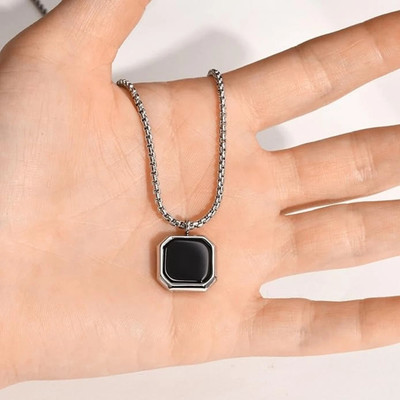 JRISSY BLACK SQUARE PENDENT BOYS LOCKET Silver Alloy Locket