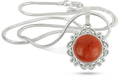 REIKI CRYSTAL PRODUCTS Natural Red Jasper Round Shape Pendant Locket with Metal Chain for Unisex Agate Crystal Pendant