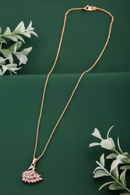 Temora Rose Gold Plated Pink crystal Stone Studed Swan Necklace For Girls and women Cubic Zirconia Rhodium Plated Alloy Chain Set
