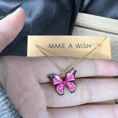 AVR JEWELS Pink Black Butterfly Charm Necklace (Golden) Gold-plated Alloy Pendant